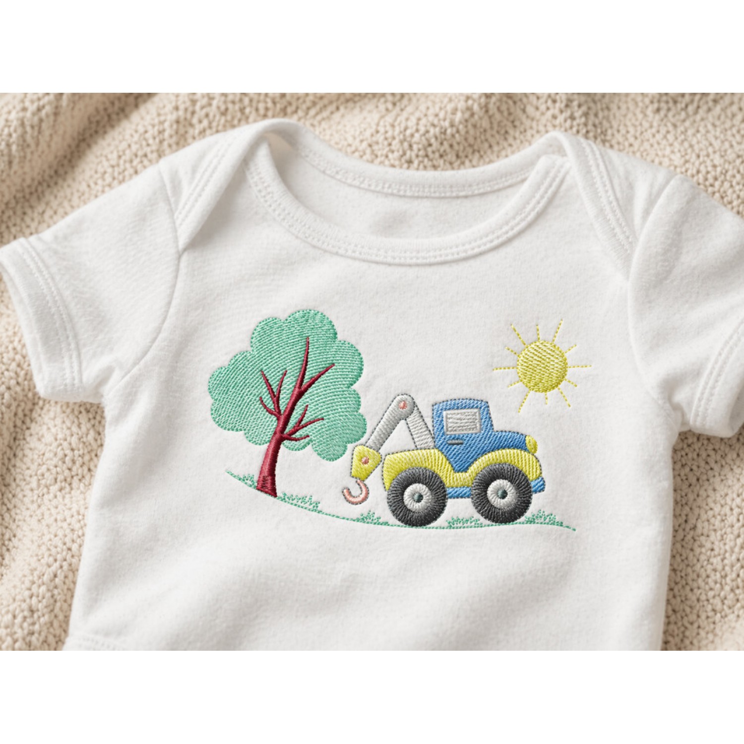 Cute Tow Truck and Tree Embroidery Design
