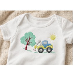 Cute Tow Truck and Tree Embroidery Design