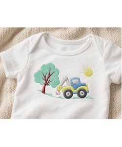 Cute Tow Truck and Tree Embroidery Design