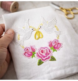 Doves with Rings Embroidery Design