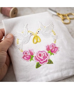 Doves with Rings Embroidery Design