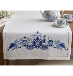 Elegant Blue Tea Set Embroidery Design