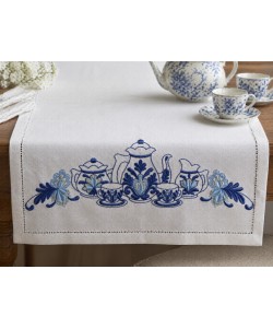 Elegant Blue Tea Set Embroidery Design