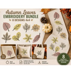 Fall Leaves Embroidery Bundle – 8 Autumn Designs 4x4