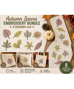 Fall Leaves Embroidery Bundle – 8 Autumn Designs 4x4