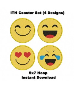 Fun Smiley Face Coasters ITH Embroidery Design – 5x7 Set of 4