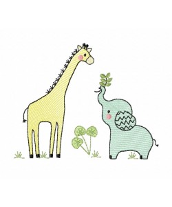 Giraffe and Elephant Free Embroidery Design