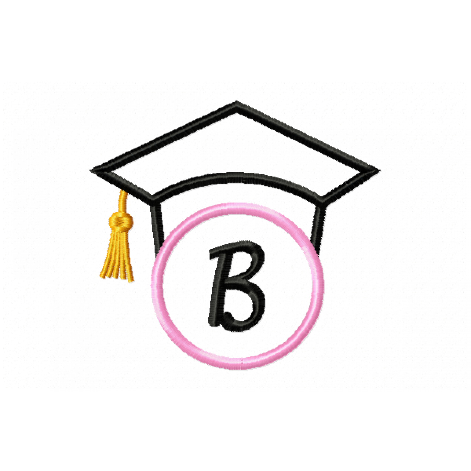 Graduation Cap Monogram Letter B Embroidery Design