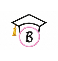 Graduation Cap Monogram Letter B Embroidery Design
