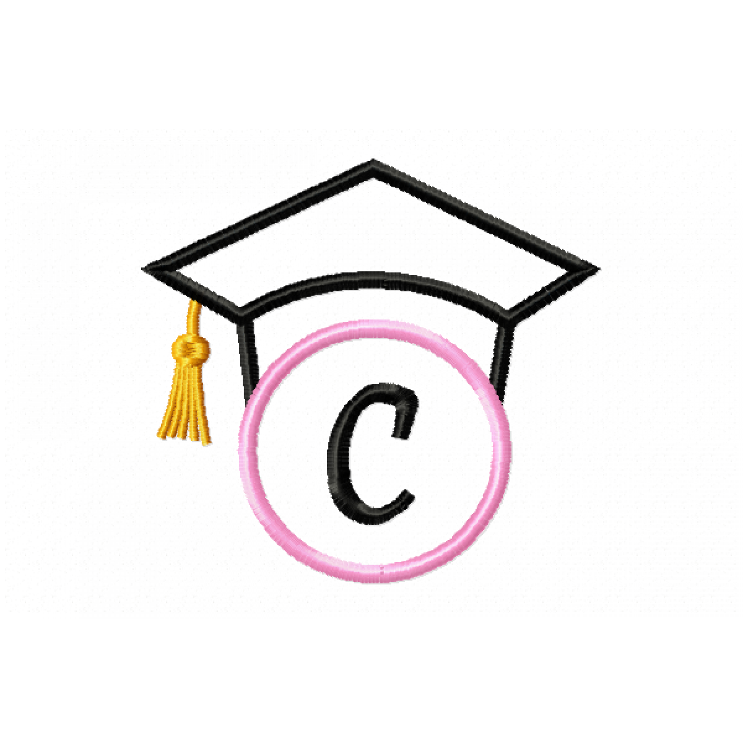 Graduation Cap Monogram Letter C Embroidery Design