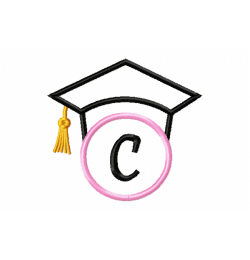 Graduation Cap Monogram Letter C Embroidery Design