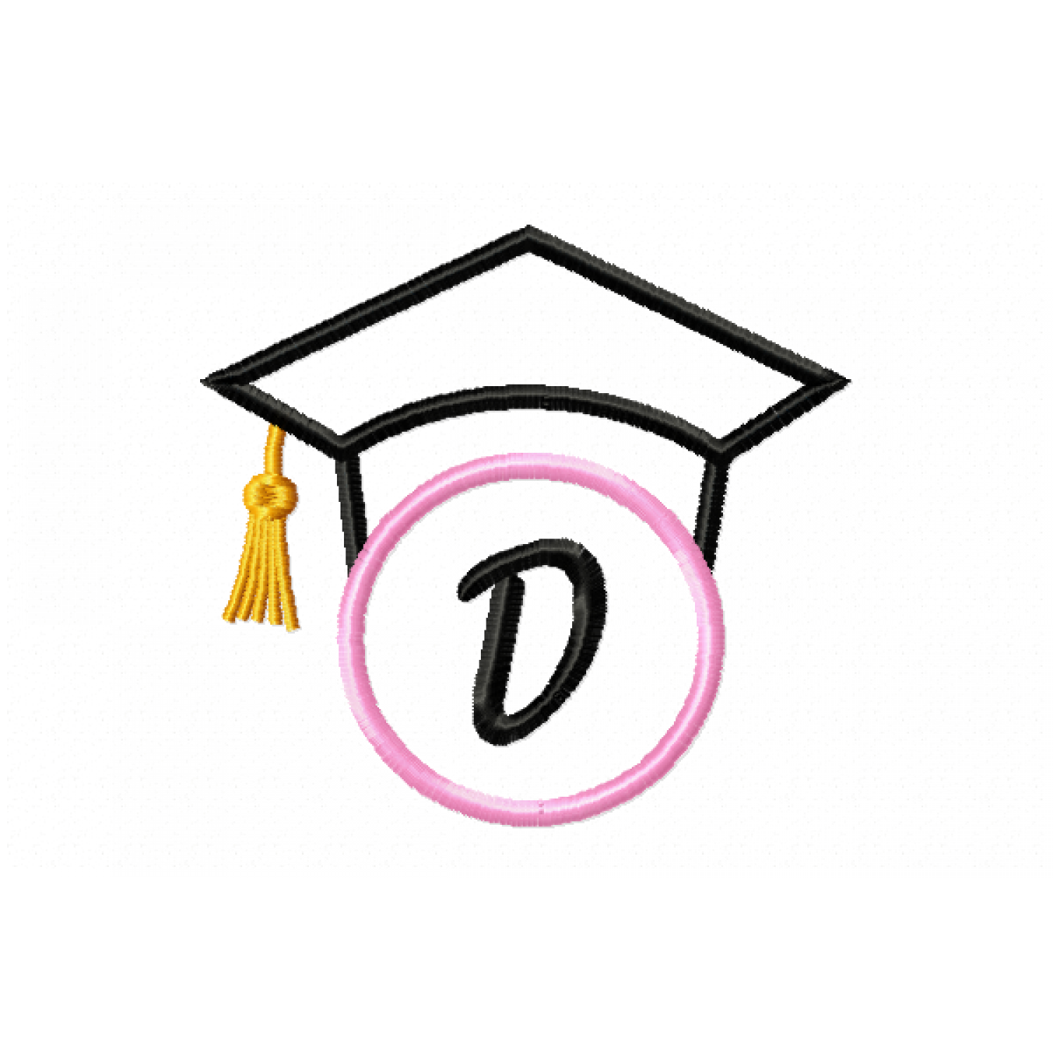 Graduation Cap Monogram Letter D Embroidery Design