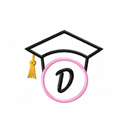 Graduation Cap Monogram Letter D Embroidery Design