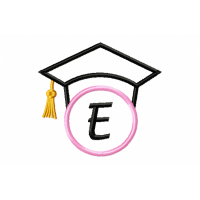 Graduation Cap Monogram Letter E Embroidery Design