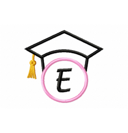 Graduation Cap Monogram Letter E Embroidery Design