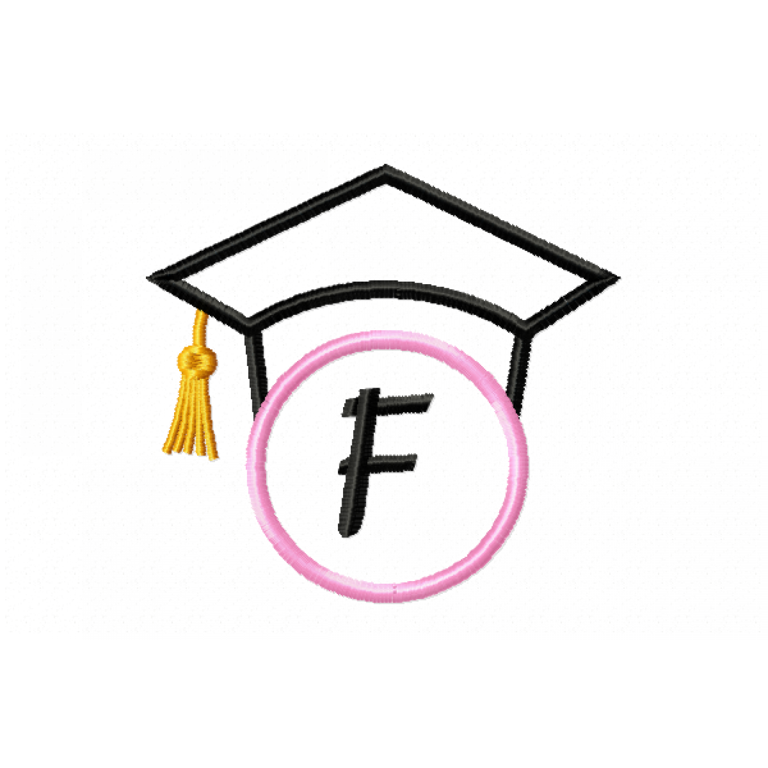 Graduation Cap Monogram Letter F Embroidery Design
