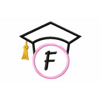 Graduation Cap Monogram Letter F Embroidery Design