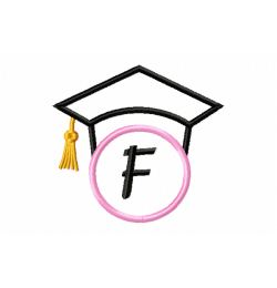 Graduation Cap Monogram Letter F Embroidery Design