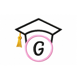 Graduation Cap Monogram Letter G Embroidery Design
