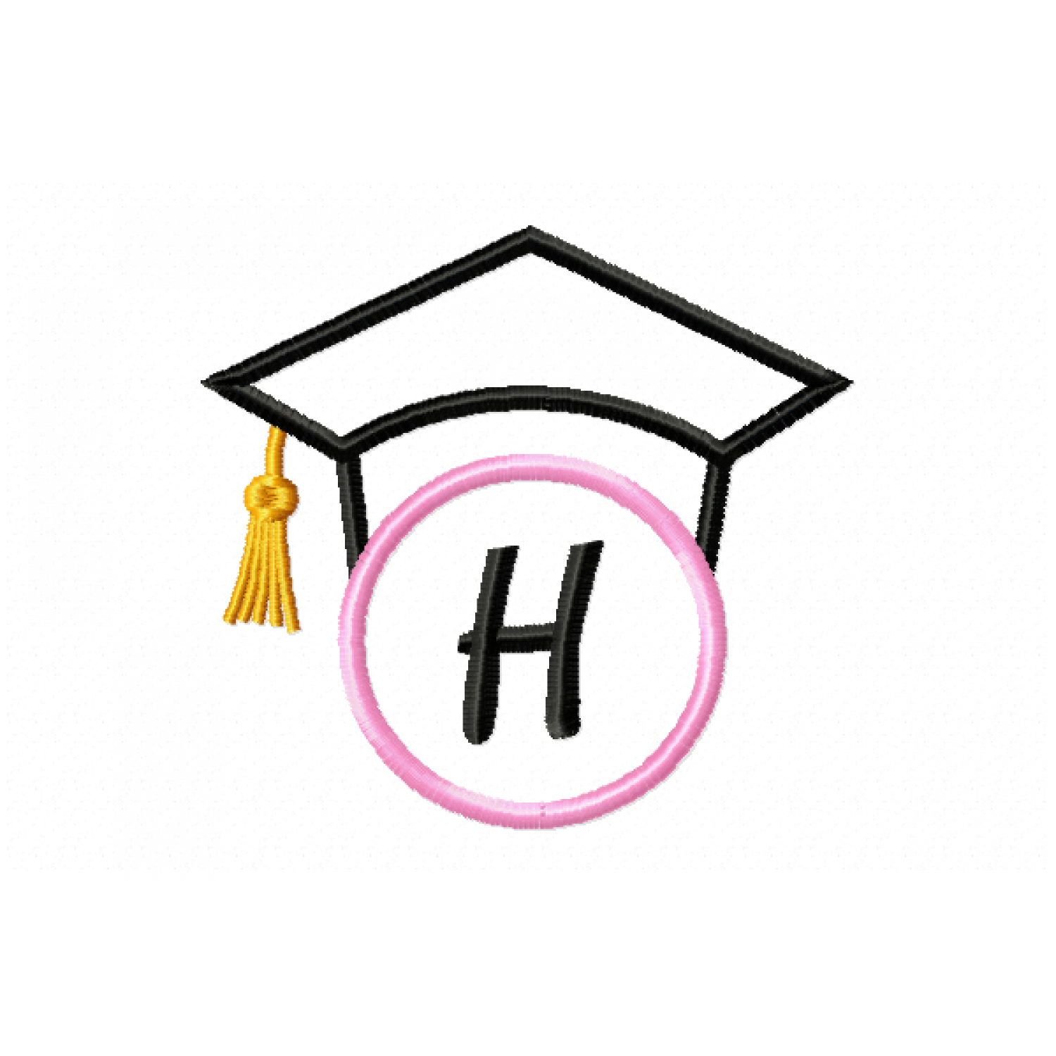 Graduation Cap Monogram Letter H Embroidery Design