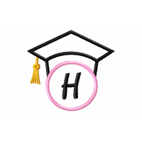 Graduation Cap Monogram Letter H Embroidery Design
