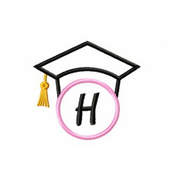 Graduation Cap Monogram Letter H Embroidery Design