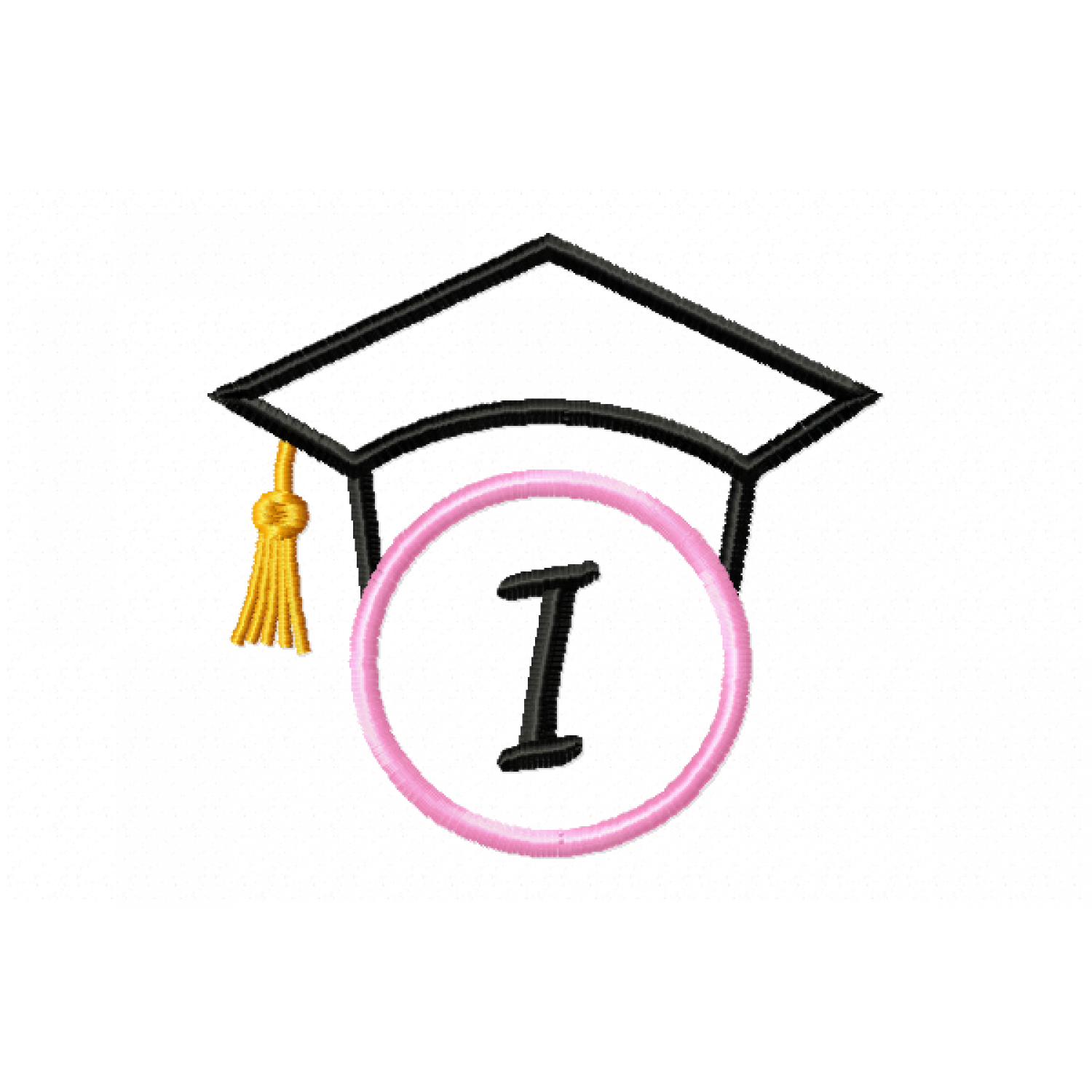 Graduation Cap Monogram Letter I Embroidery Design