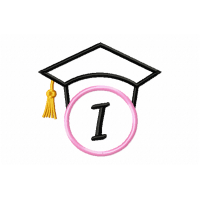 Graduation Cap Monogram Letter I Embroidery Design
