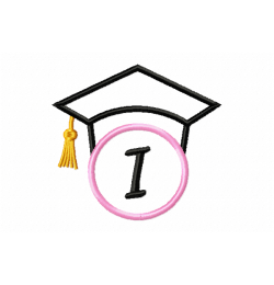 Graduation Cap Monogram Letter I Embroidery Design