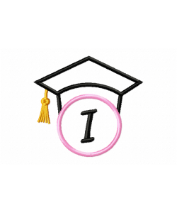 Graduation Cap Monogram Letter I Embroidery Design