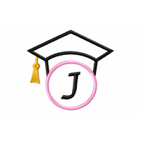 Graduation Cap Monogram Letter J Embroidery Design