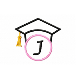 Graduation Cap Monogram Letter J Embroidery Design