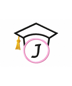 Graduation Cap Monogram Letter J Embroidery Design