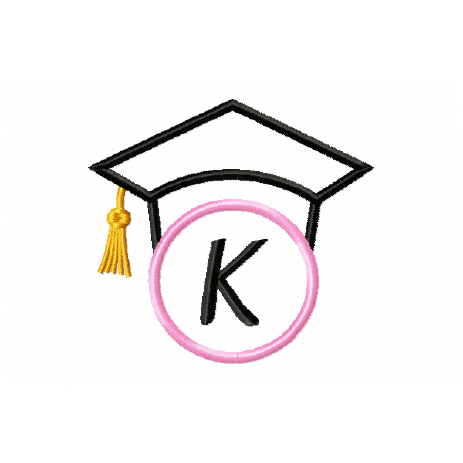Graduation Cap Monogram Letter K Embroidery Design