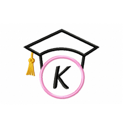 Graduation Cap Monogram Letter K Embroidery Design
