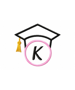 Graduation Cap Monogram Letter K Embroidery Design