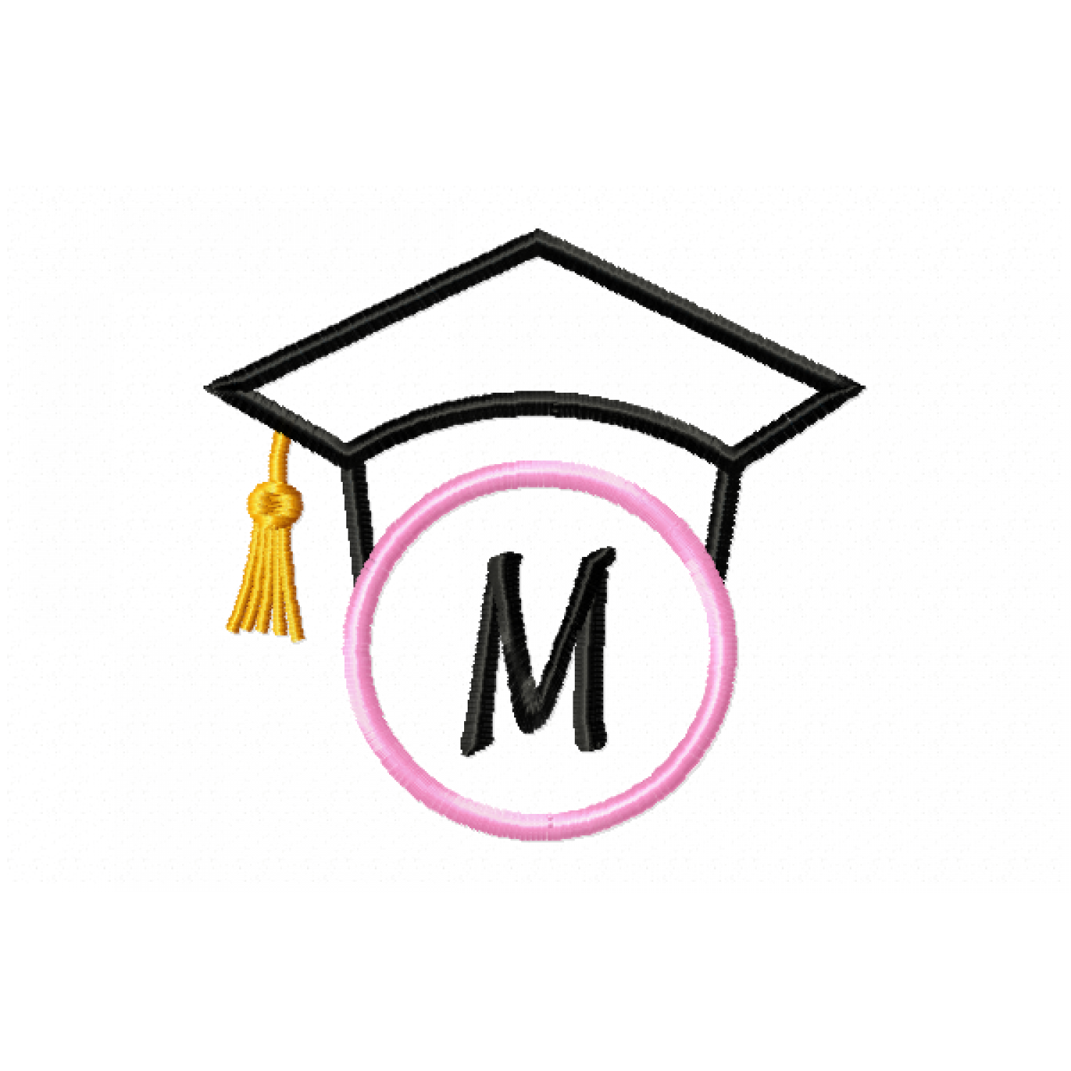 Graduation Cap Monogram Letter M Embroidery Design