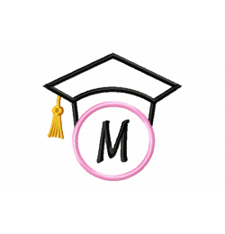 Graduation Cap Monogram Letter M Embroidery Design