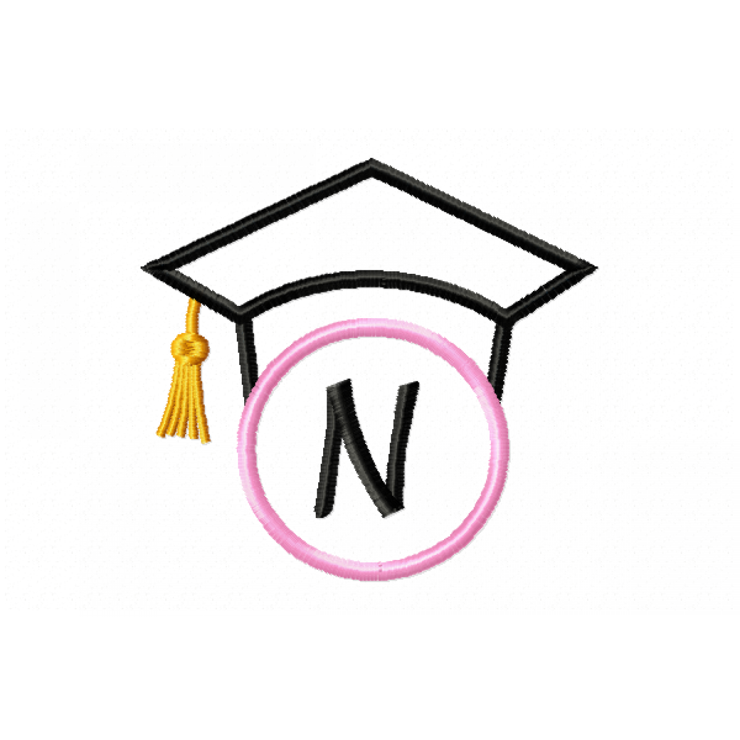 Graduation Cap Monogram Letter N Embroidery Design