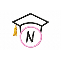 Graduation Cap Monogram Letter N Embroidery Design