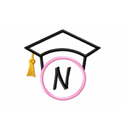 Graduation Cap Monogram Letter N Embroidery Design