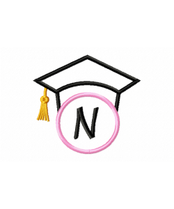 Graduation Cap Monogram Letter N Embroidery Design