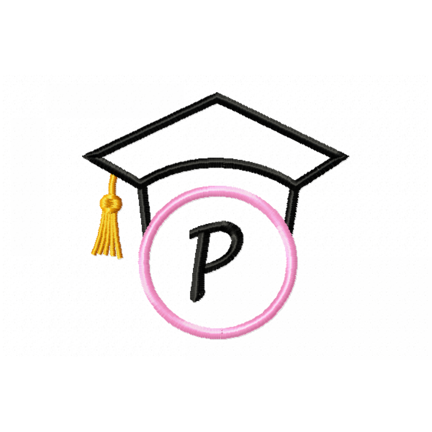 Graduation Cap Monogram Letter P Embroidery Design