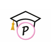 Graduation Cap Monogram Letter P Embroidery Design