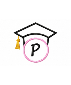Graduation Cap Monogram Letter P Embroidery Design