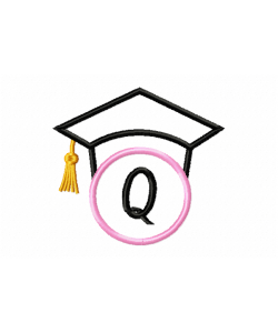 Graduation Cap Monogram Letter Q Embroidery Design