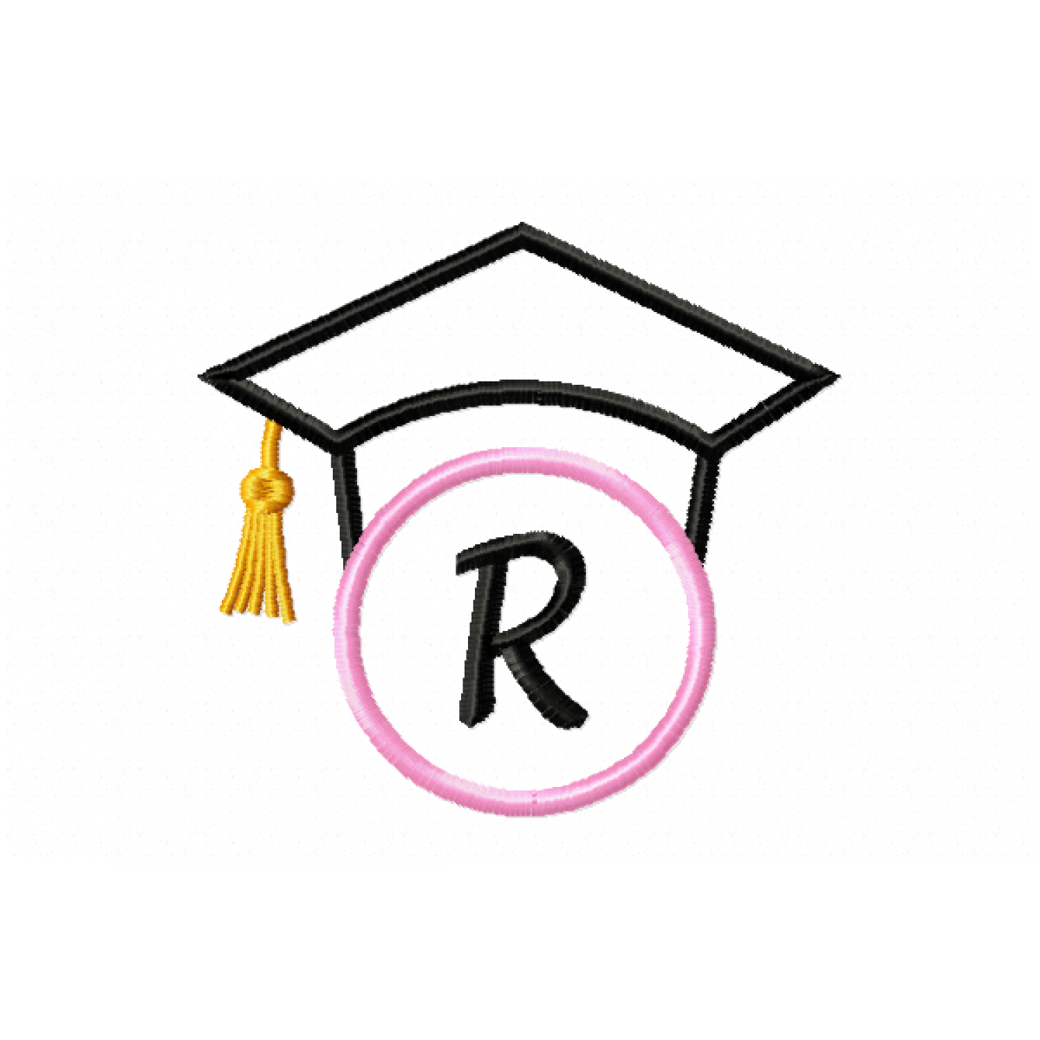 Graduation Cap Monogram Letter R Embroidery Design