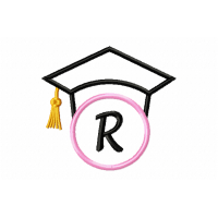 Graduation Cap Monogram Letter R Embroidery Design