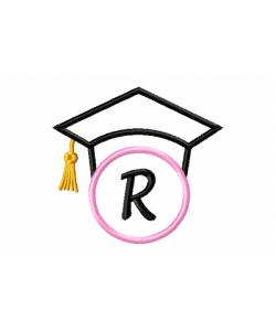 Graduation Cap Monogram Letter R Embroidery Design
