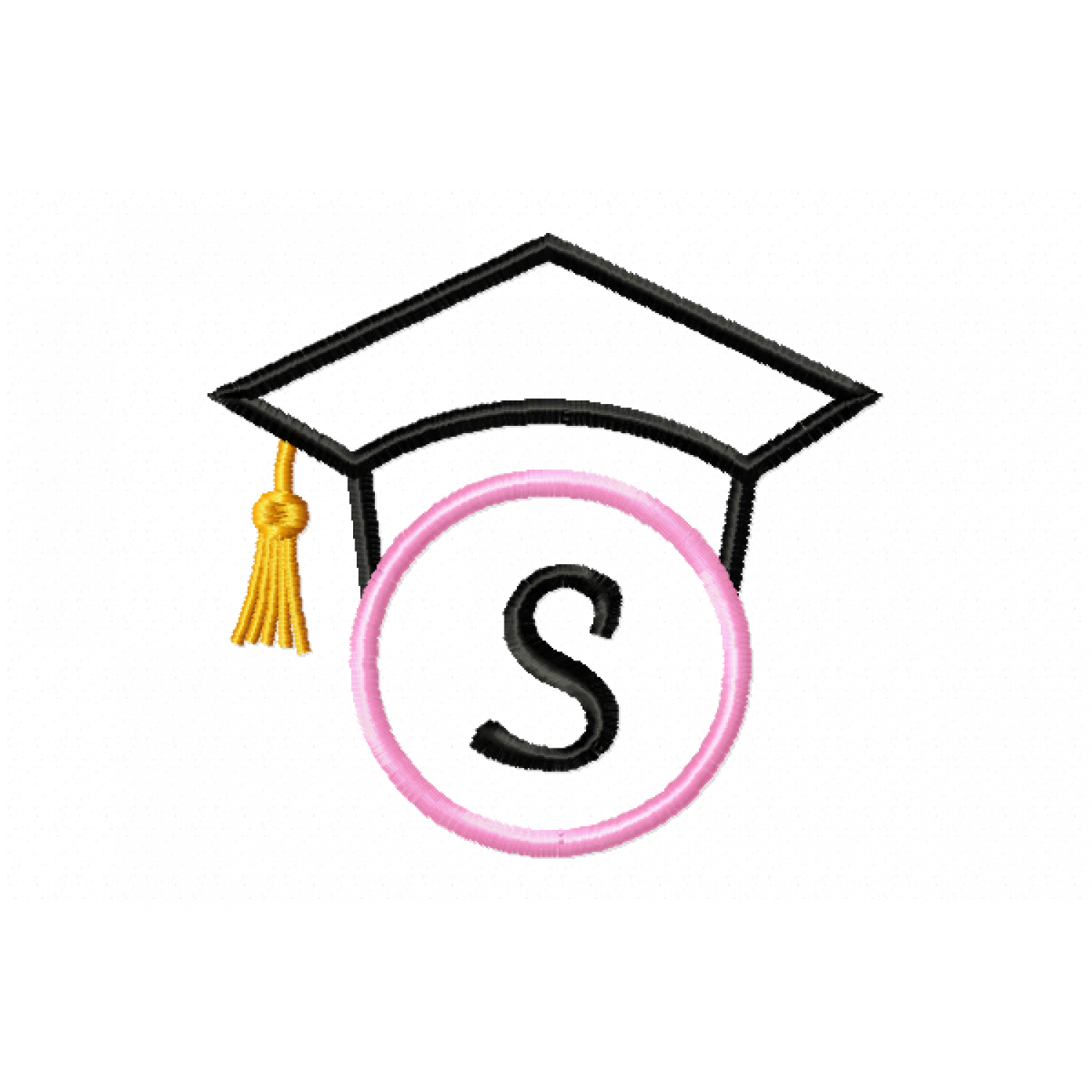 Graduation Cap Monogram Letter S Embroidery Design